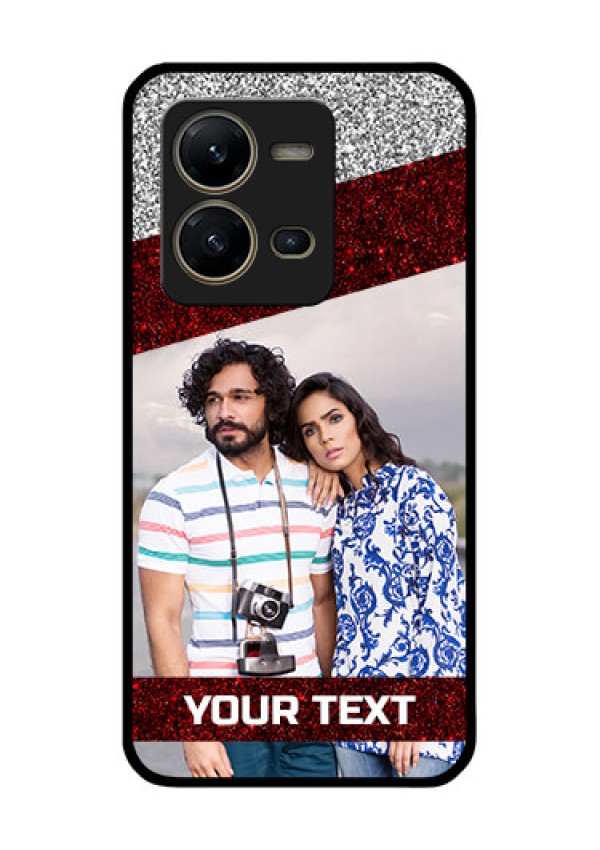 Vivo V25 5G Personalized Glass Phone Case - Image Holder with Glitter Strip Design