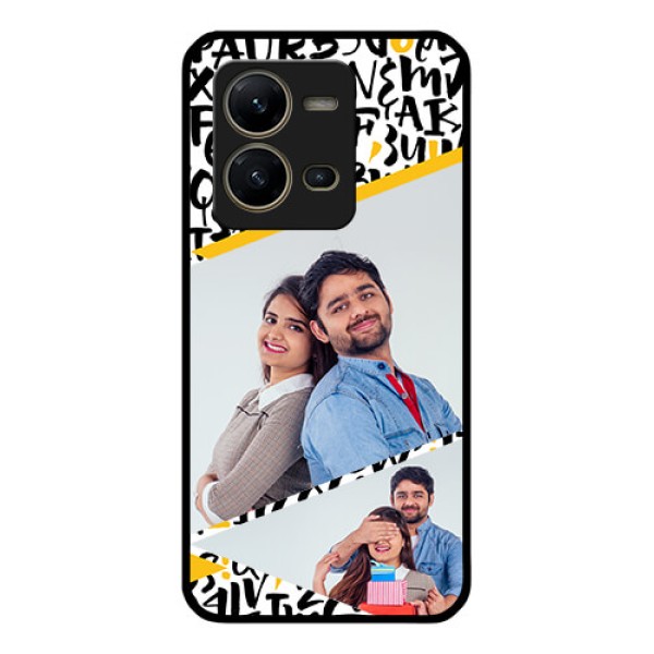 Vivo V25 5G Custom Glass Mobile Case - Letters Pattern Design