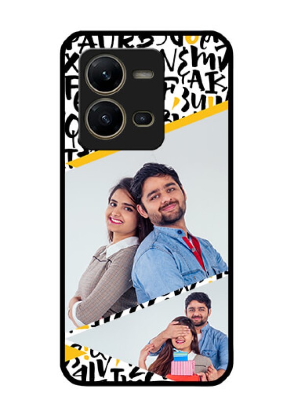 Vivo V25 5G Custom Glass Mobile Case - Letters Pattern Design