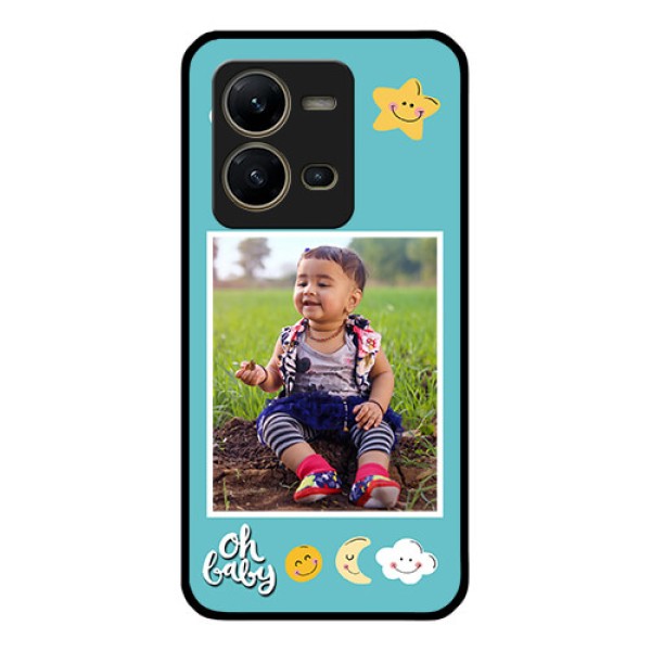 Vivo V25 5G Personalized Glass Phone Case - Smiley Kids Stars Design