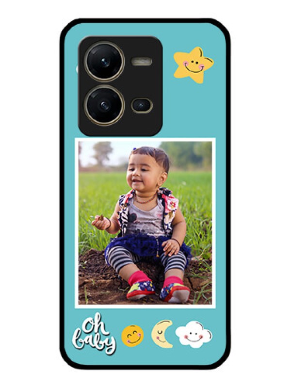 Custom Vivo V25 5G Personalized Glass Phone Case - Smiley Kids Stars Design