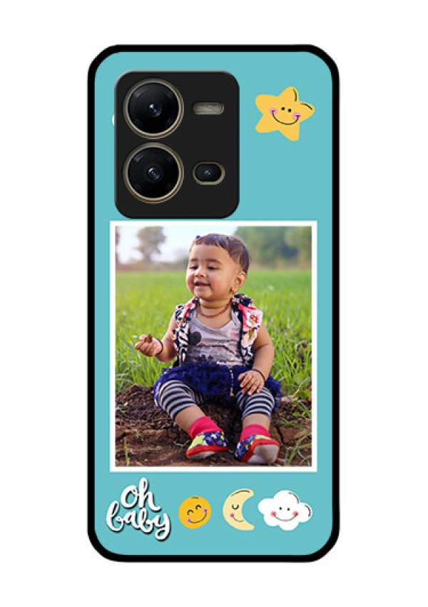 Vivo V25 5G Personalized Glass Phone Case - Smiley Kids Stars Design