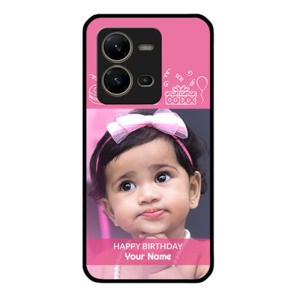 Vivo V25 5G Photo Printing on Glass Case - with Birthday Line Art Design Vivo V25 5G Photo Printing on Glass Case - with Birthday Line Art Design