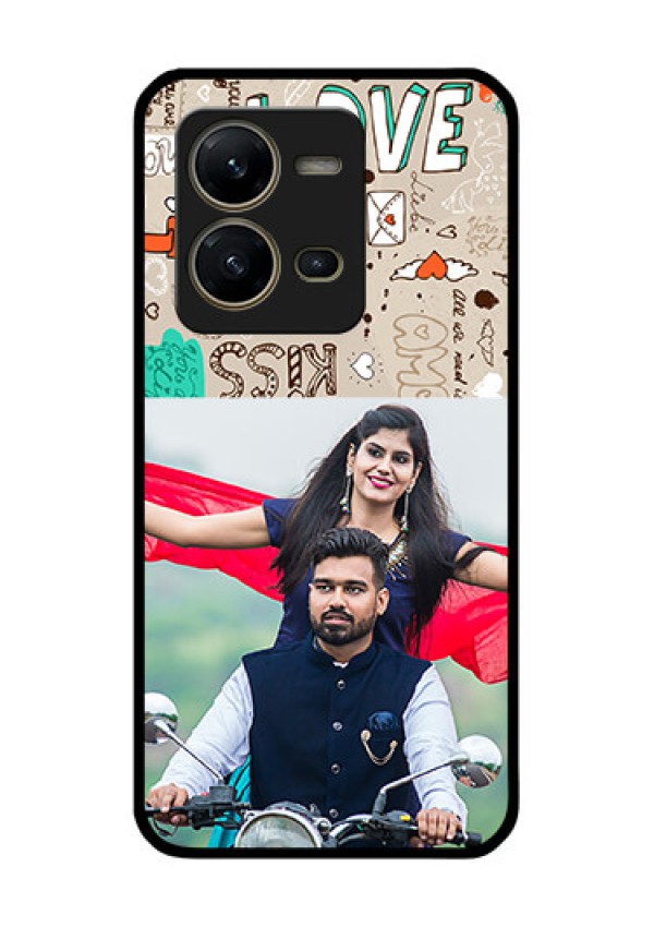 Vivo V25 5G Custom Glass Phone Case - Love Doodle Pattern