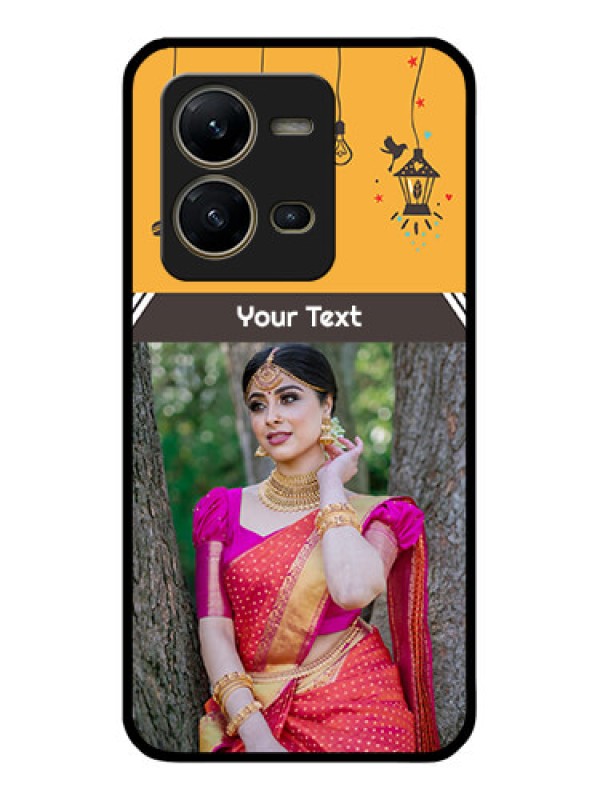 Custom Vivo V25 5G Custom Glass Mobile Case - with Family Picture and Icons