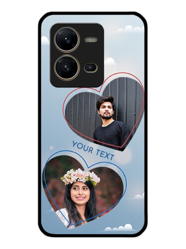 Custom Vivo V25 5G Custom Glass Mobile Case - Blue Color Couple Design