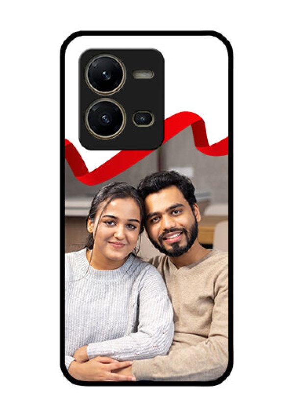 Vivo V25 5G Photo Printing on Glass Case - Red Ribbon Frame Design