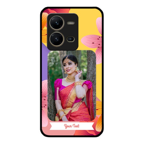 Vivo V25 5G Custom Glass Mobile Case - 3 Image With Vintage Floral Design