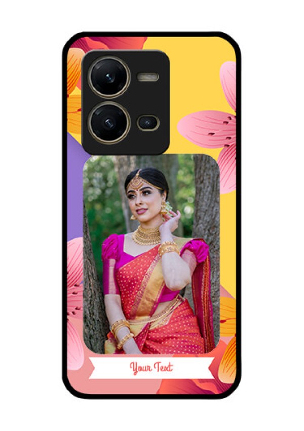 Vivo V25 5G Custom Glass Mobile Case - 3 Image With Vintage Floral Design