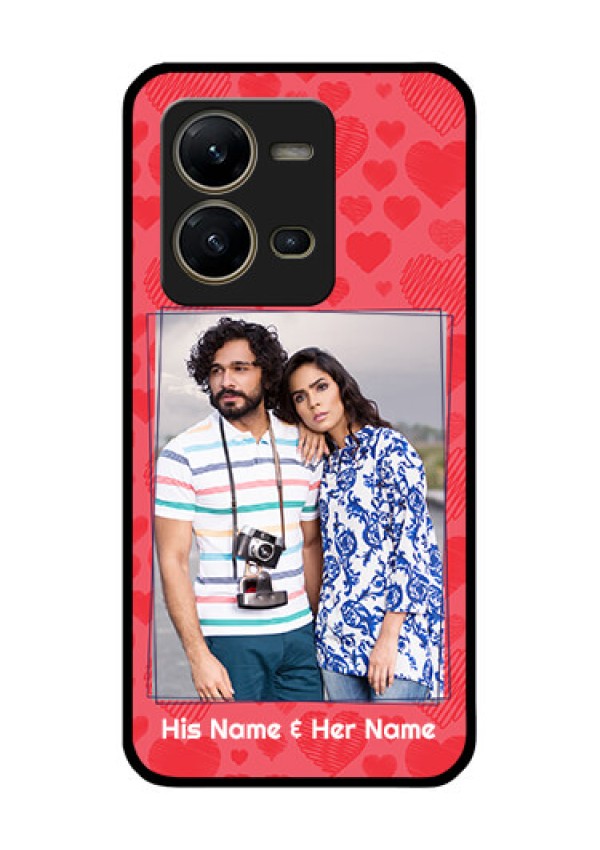 Vivo V25 5G Photo Printing on Glass Case - with Red Heart Symbols Design