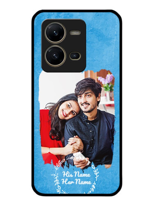 Custom Vivo V25 5G Custom Glass Phone Case - Blue Color Vintage Design