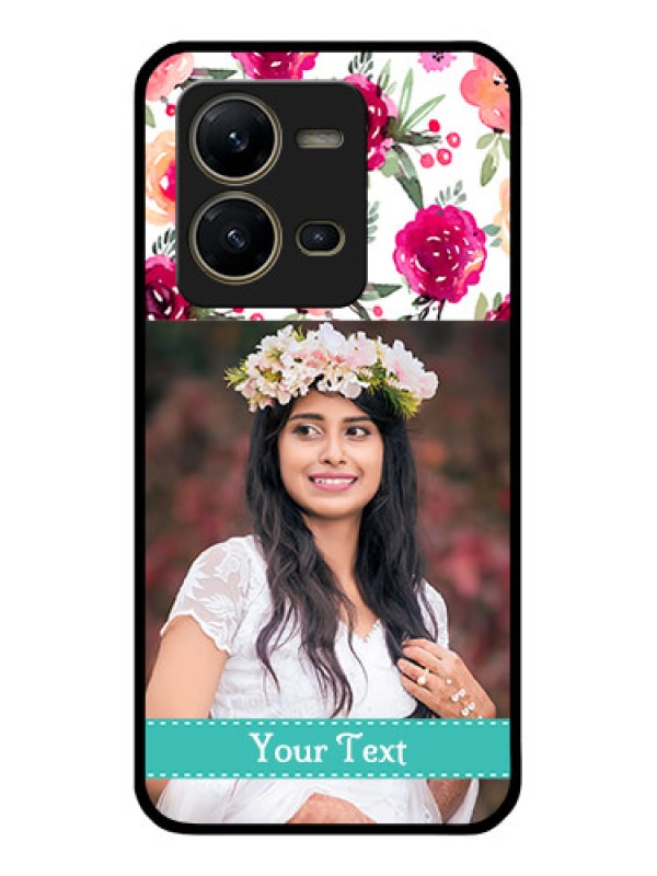 Custom Vivo V25 5G Custom Glass Phone Case - Watercolor Floral Design