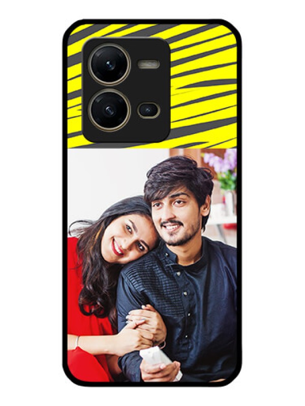Custom Vivo V25 5G Photo Printing on Glass Case - Yellow Abstract Design