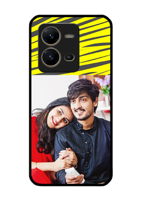 Vivo V25 5G Photo Printing on Glass Case - Yellow Abstract Design