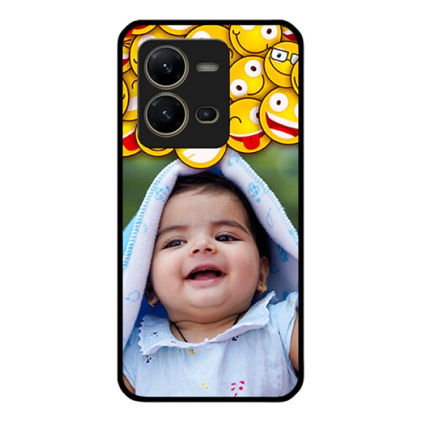 Vivo V25 5G Custom Glass Mobile Case - with Smiley Emoji Design Vivo V25 5G Custom Glass Mobile Case - with Smiley Emoji Design