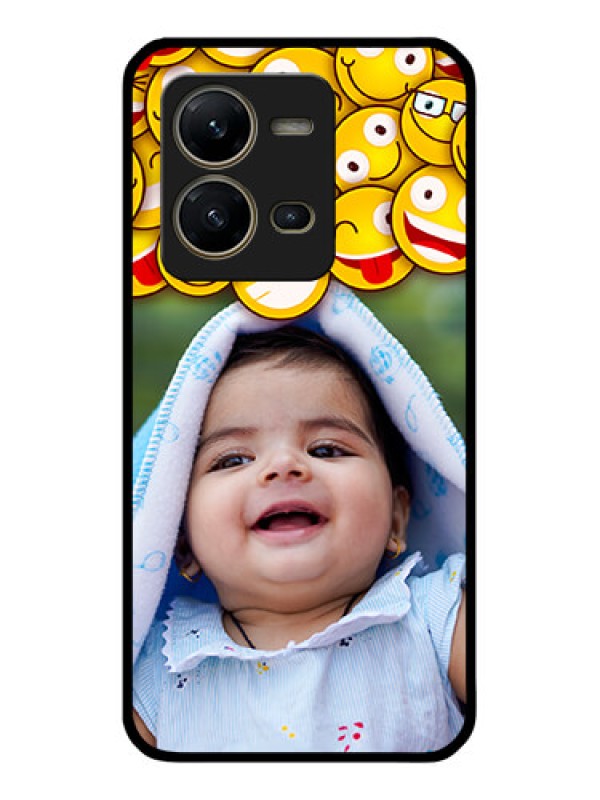 Custom Vivo V25 5G Custom Glass Mobile Case - with Smiley Emoji Design