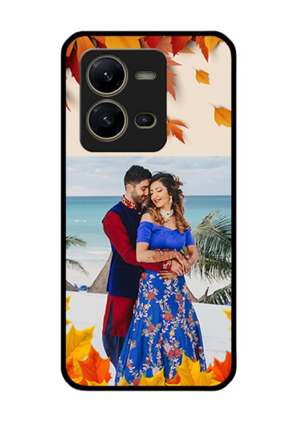Vivo V25 5G Photo Printing on Glass Case - Autumn Maple Leaves Design