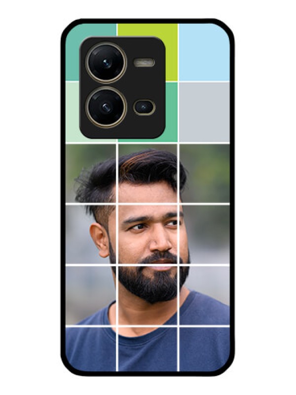 Custom Vivo V25 5G Photo Printing on Glass Case - with white box pattern