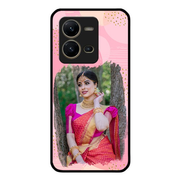 Vivo V25 5G Personalized Glass Phone Case - Gold Glitter Splash Design
