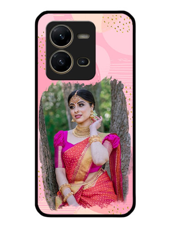 Custom Vivo V25 5G Personalized Glass Phone Case - Gold Glitter Splash Design