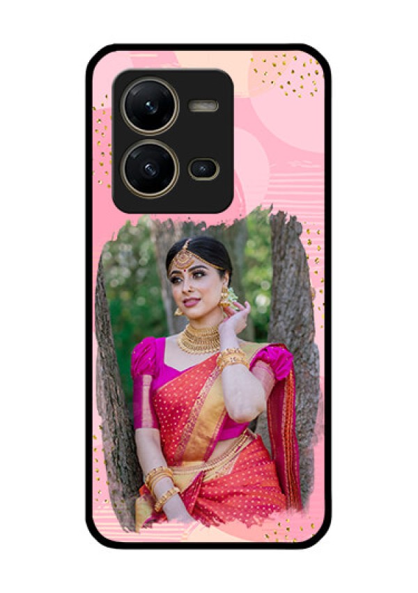 Vivo V25 5G Personalized Glass Phone Case - Gold Glitter Splash Design