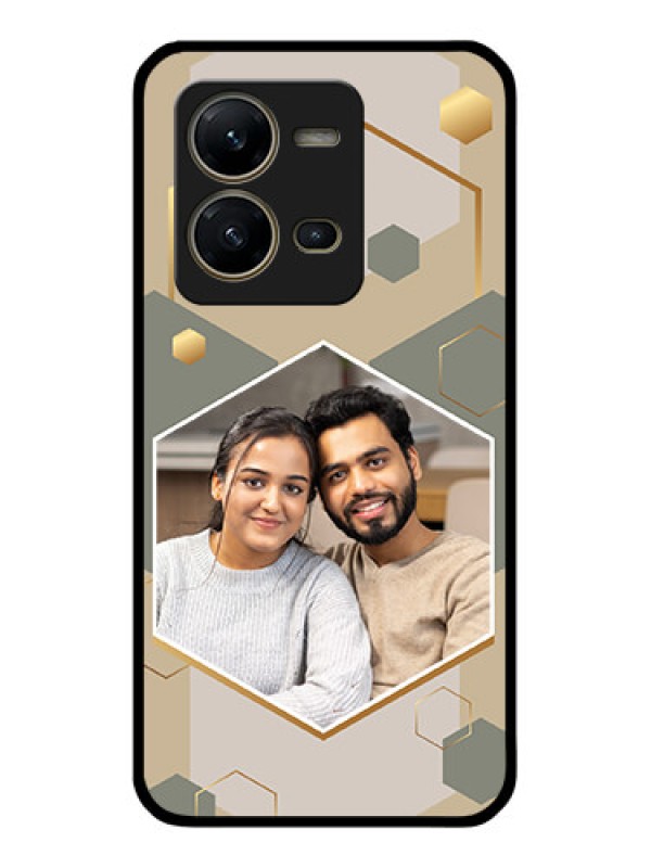 Custom Vivo V25 5G Photo Printing on Glass Case - Stylish Hexagon Pattern Design
