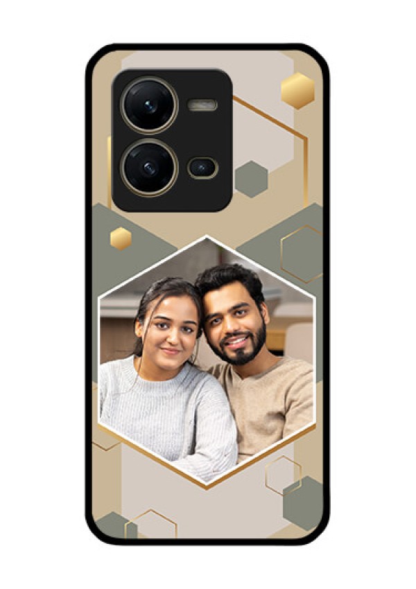 Vivo V25 5G Photo Printing on Glass Case - Stylish Hexagon Pattern Design