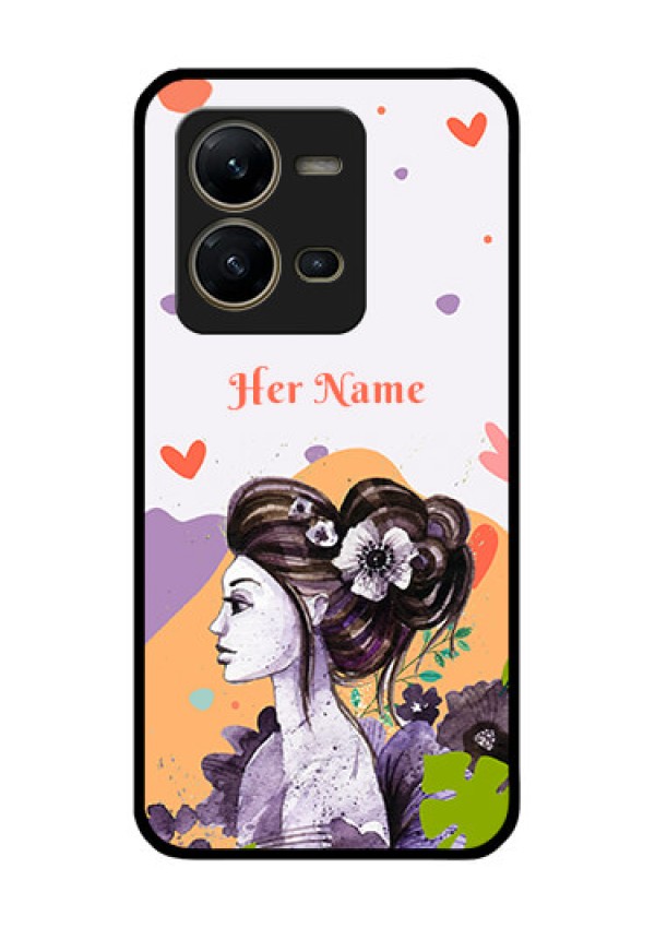 Vivo V25 5G Personalized Glass Phone Case - Woman And Nature Design