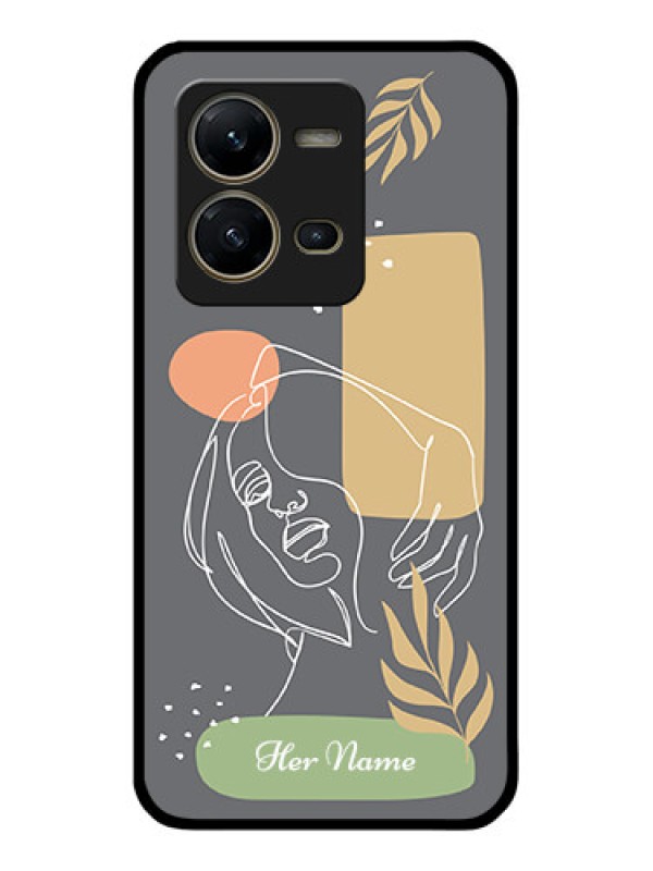 Custom Vivo V25 5G Custom Glass Phone Case - Gazing Woman line art Design