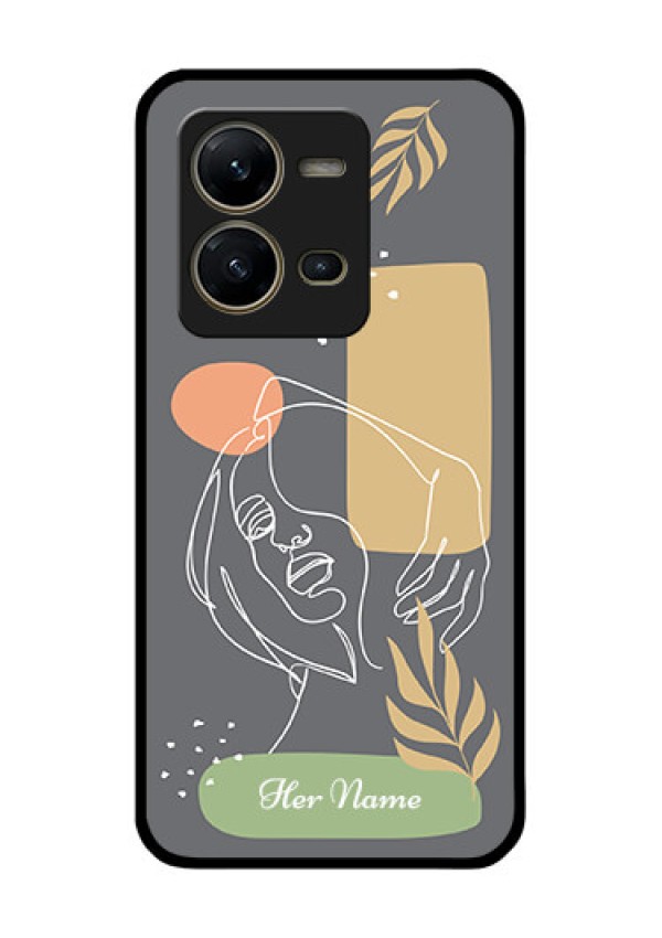 Vivo V25 5G Custom Glass Phone Case - Gazing Woman line art Design