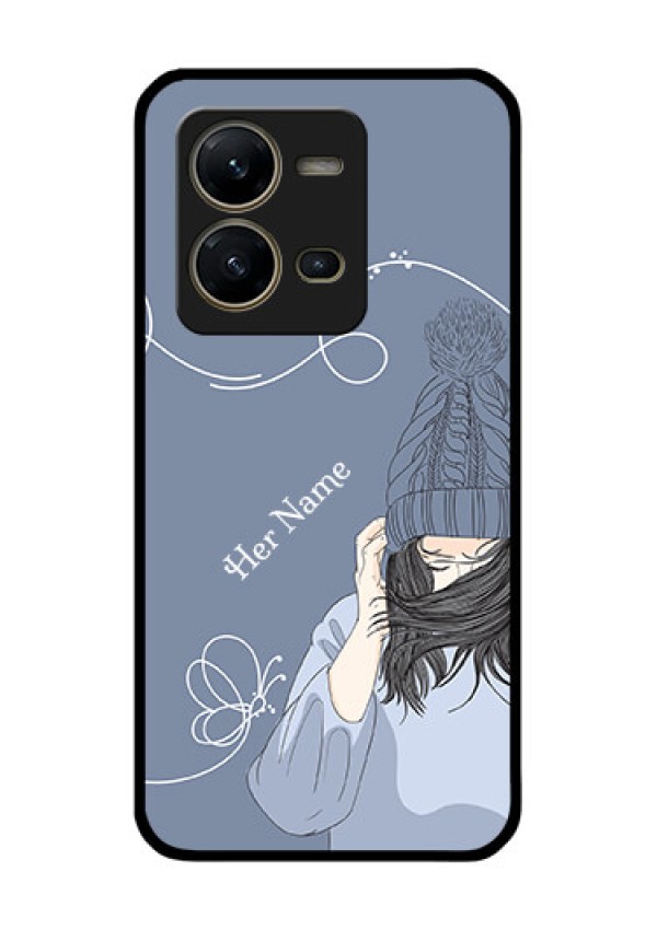 Vivo V25 5G Custom Glass Mobile Case - Girl in winter outfit Design
