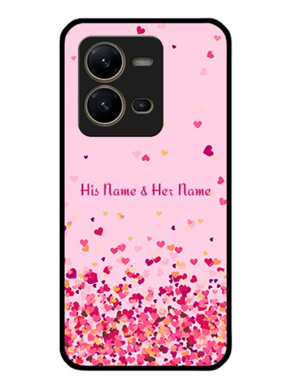 Custom Vivo V25 5G Photo Printing on Glass Case - Floating Hearts Design
