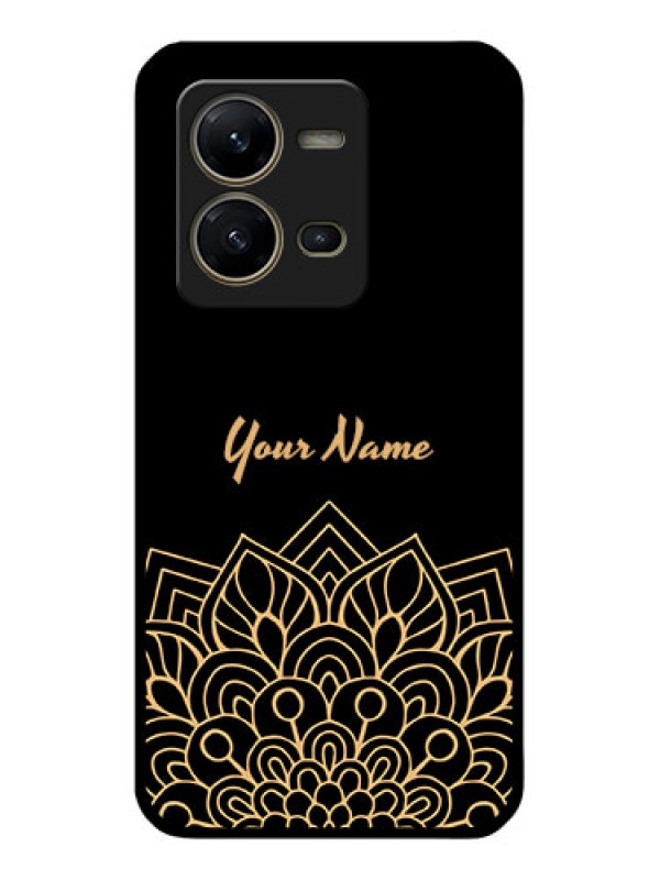 Custom Vivo V25 5G Custom Glass Phone Case - Golden mandala Design