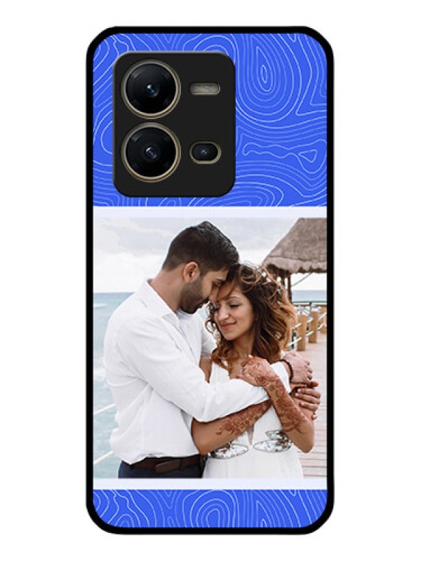 Custom Vivo V25 5G Custom Glass Mobile Case - Curved line art with blue and white Design
