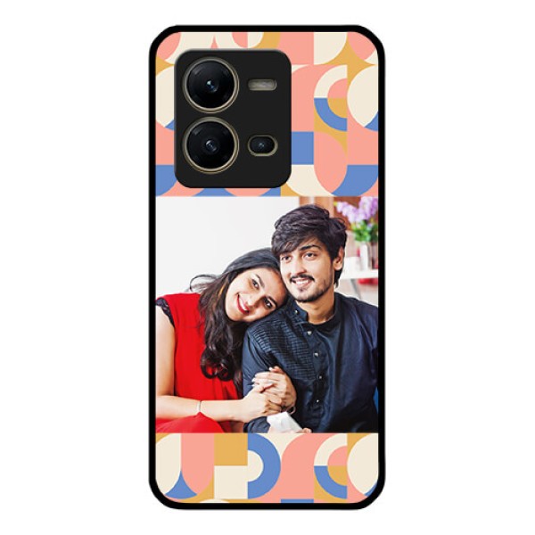 Vivo V25 5G Photo Printing on Glass Case - Semi-circle Maze Pattern Design