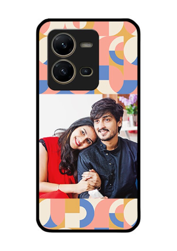 Vivo V25 5G Photo Printing on Glass Case - Semi-circle Maze Pattern Design