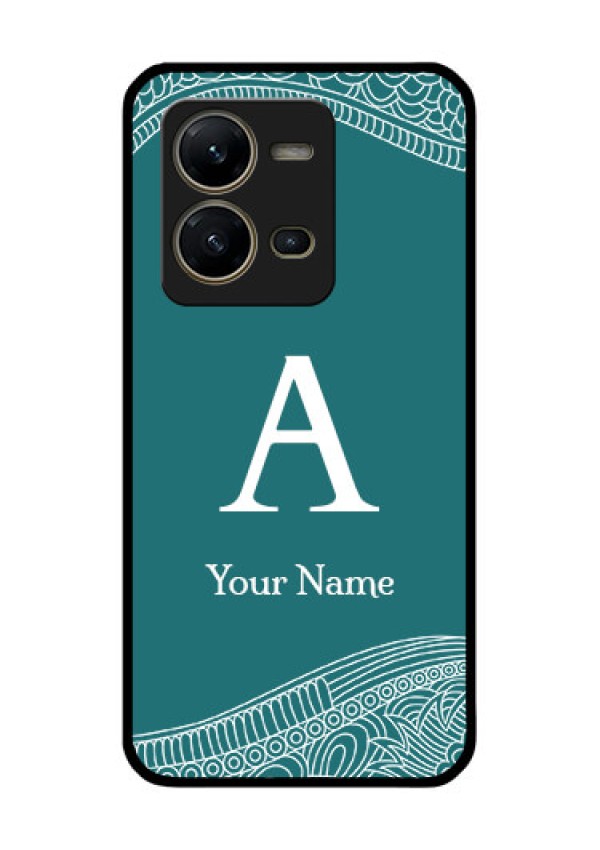 Vivo V25 5G Personalized Glass Phone Case - line art pattern with custom name Design