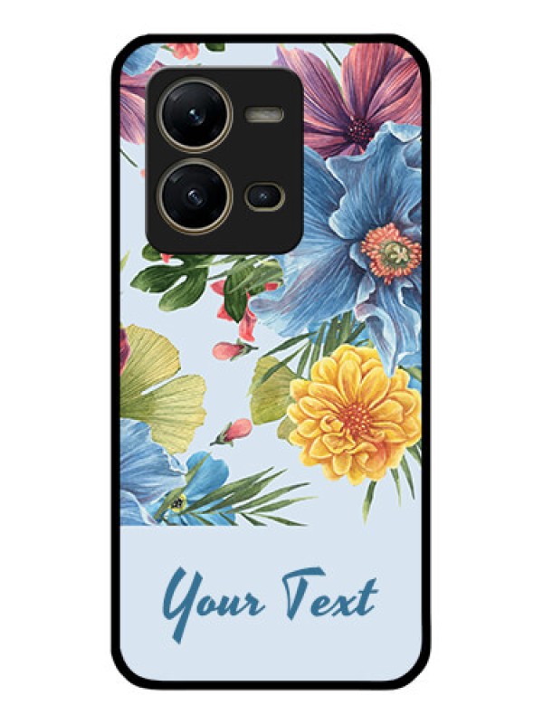 Custom Vivo V25 5G Custom Glass Mobile Case - Stunning Watercolored Flowers Painting Design