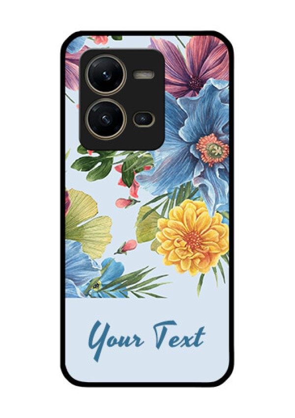 Vivo V25 5G Custom Glass Mobile Case - Stunning Watercolored Flowers Painting Design