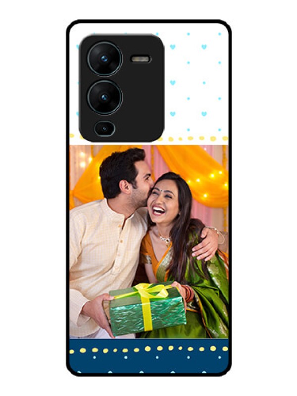 Custom Vivo V25 Pro 5G Personalized Glass Phone Case - White and Blue Abstract Design