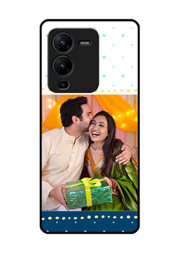 Vivo V25 Pro 5G Personalized Glass Phone Case - White and Blue Abstract Design