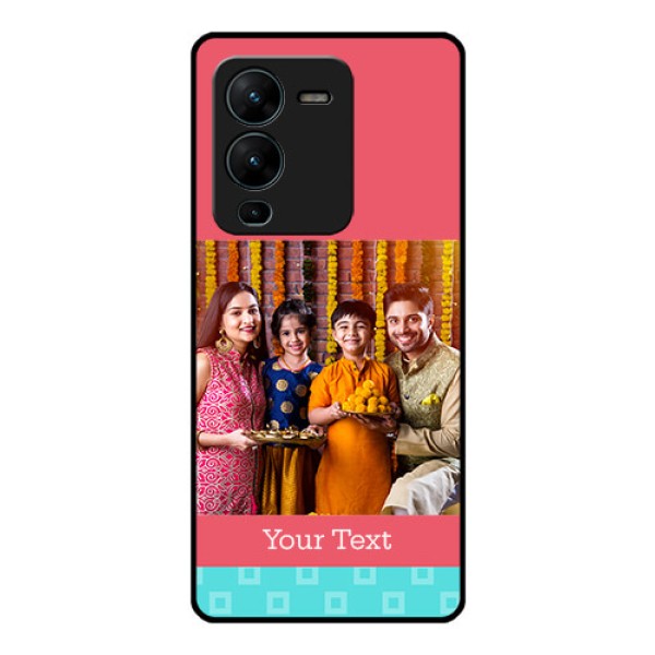 Vivo V25 Pro 5G Personalized Glass Phone Case - Peach & Blue Color Design