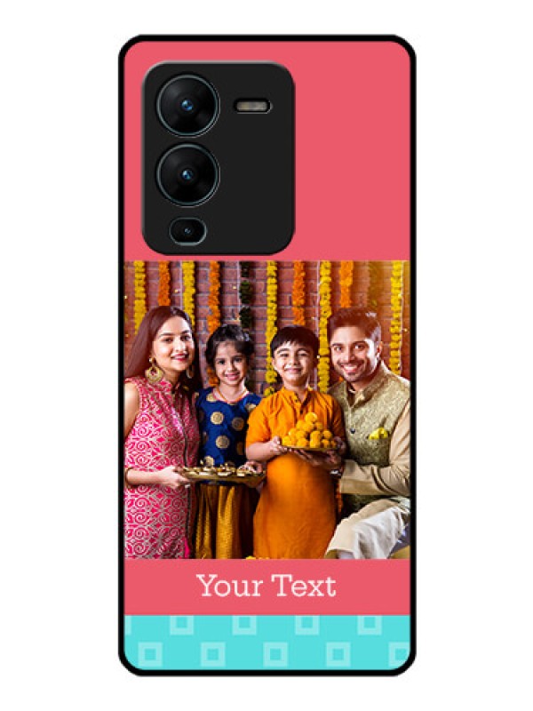 Custom Vivo V25 Pro 5G Personalized Glass Phone Case - Peach & Blue Color Design