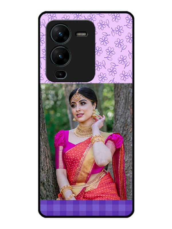 Custom Vivo V25 Pro 5G Custom Glass Phone Case - Purple Floral Design