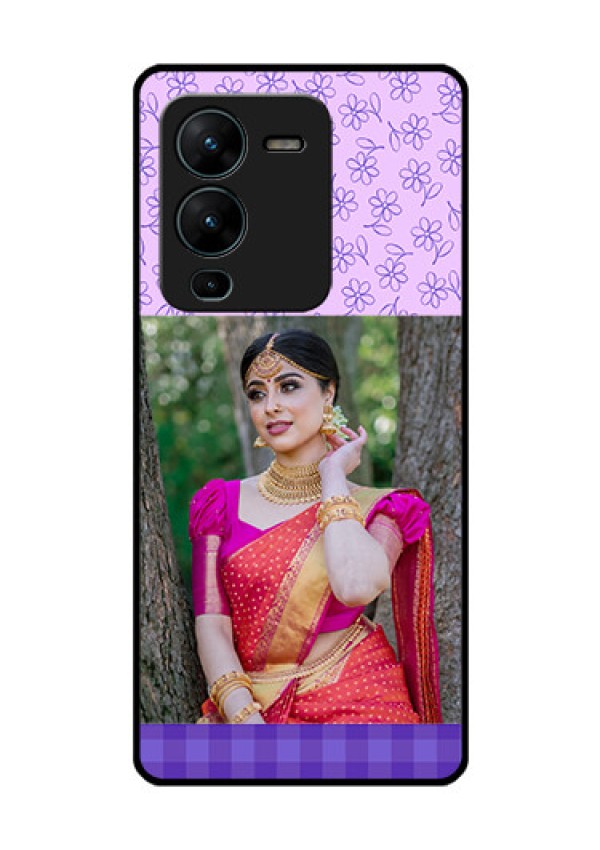 Vivo V25 Pro 5G Custom Glass Phone Case - Purple Floral Design