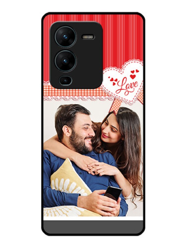 Custom Vivo V25 Pro 5G Custom Glass Mobile Case - Red Love Pattern Design