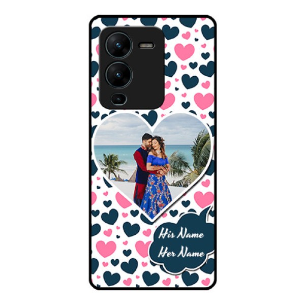 Vivo V25 Pro 5G Custom Glass Phone Case - Pink & Blue Heart Design