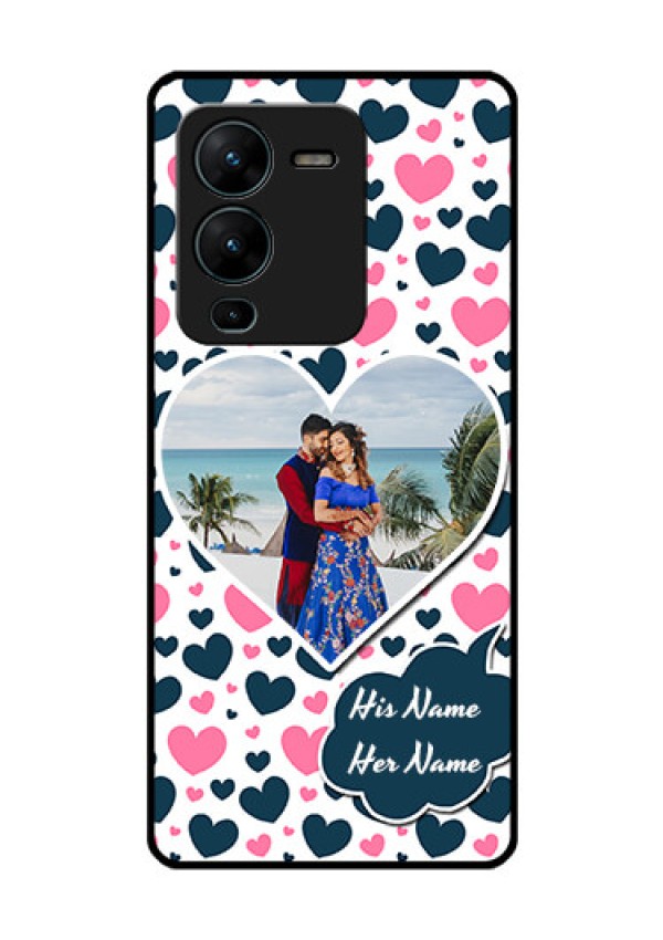 Vivo V25 Pro 5G Custom Glass Phone Case - Pink & Blue Heart Design