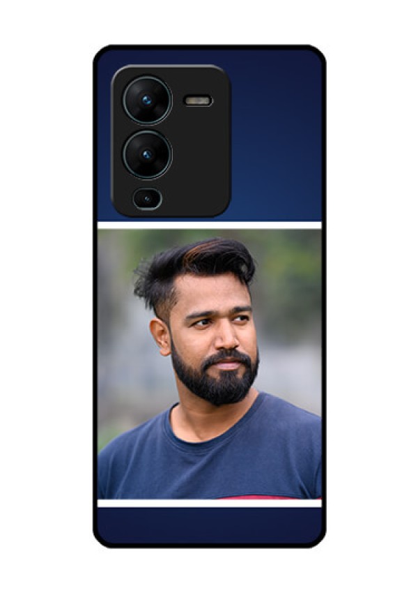 Vivo V25 Pro 5G Personalized Glass Phone Case - Simple Royal Blue Design