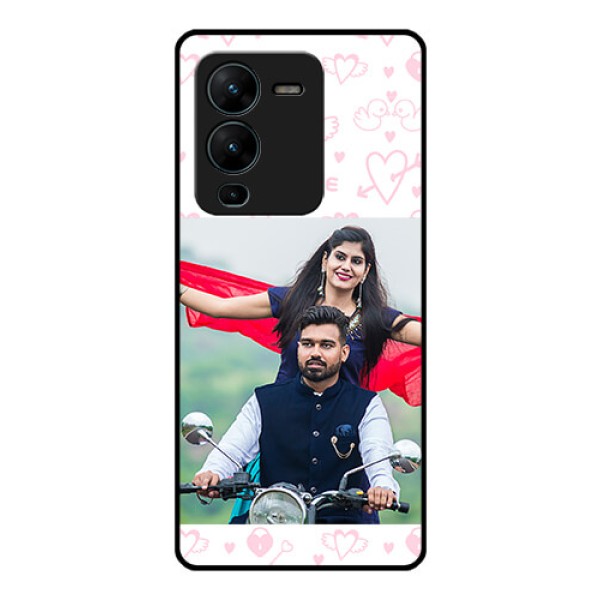 Vivo V25 Pro 5G Custom Glass Mobile Case - Pink Flying Heart Design